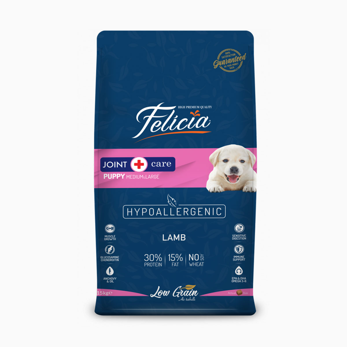 Felicia-Az-Tahıllı-15-Kg-Yavru-Kuzulu-MLarge-Breed-HypoAllergenic-Köpek-Maması