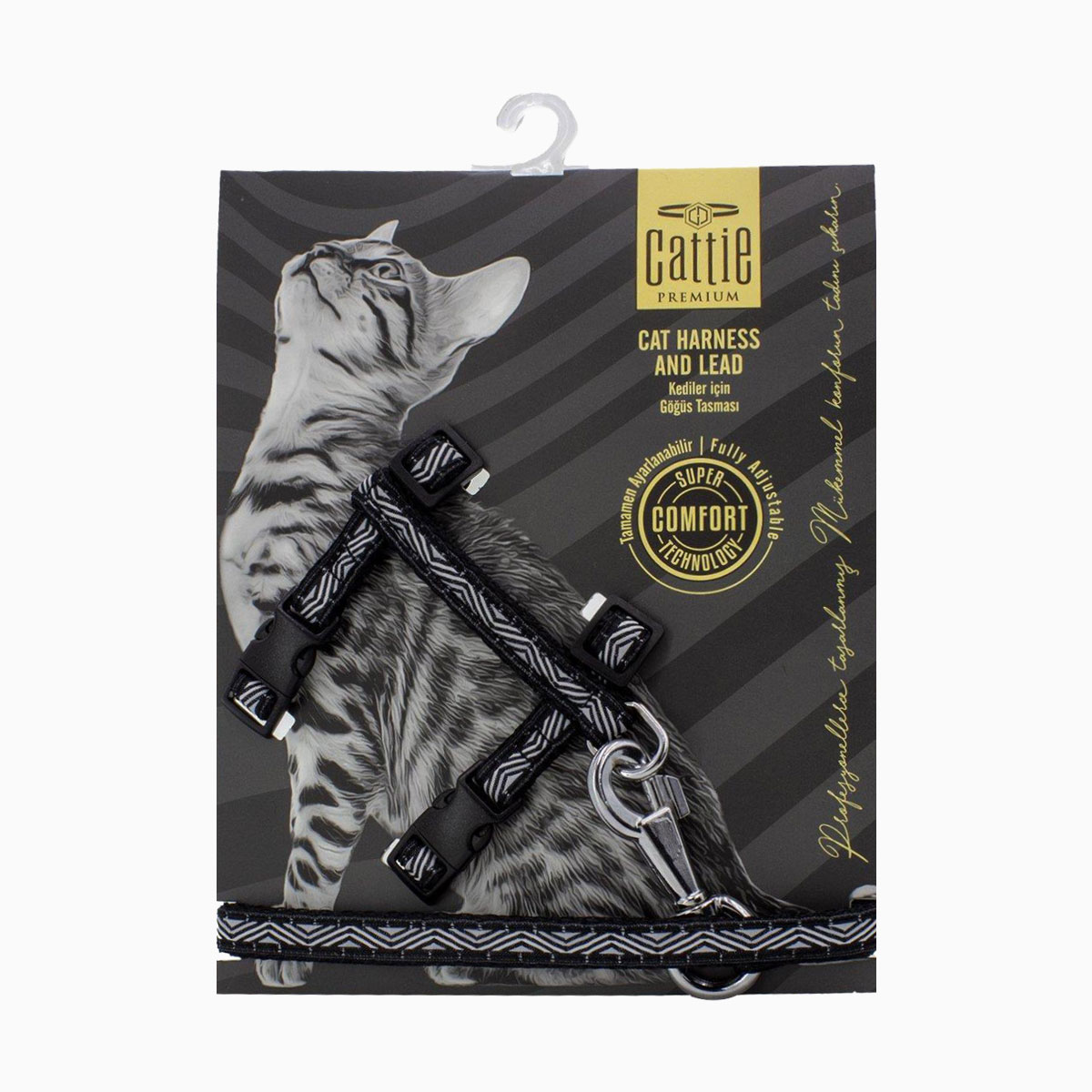 Cattie-Desenli-Kedi-Göğüs-&-Gezdirme-Takımı-Siyah-1x25-40-Cm