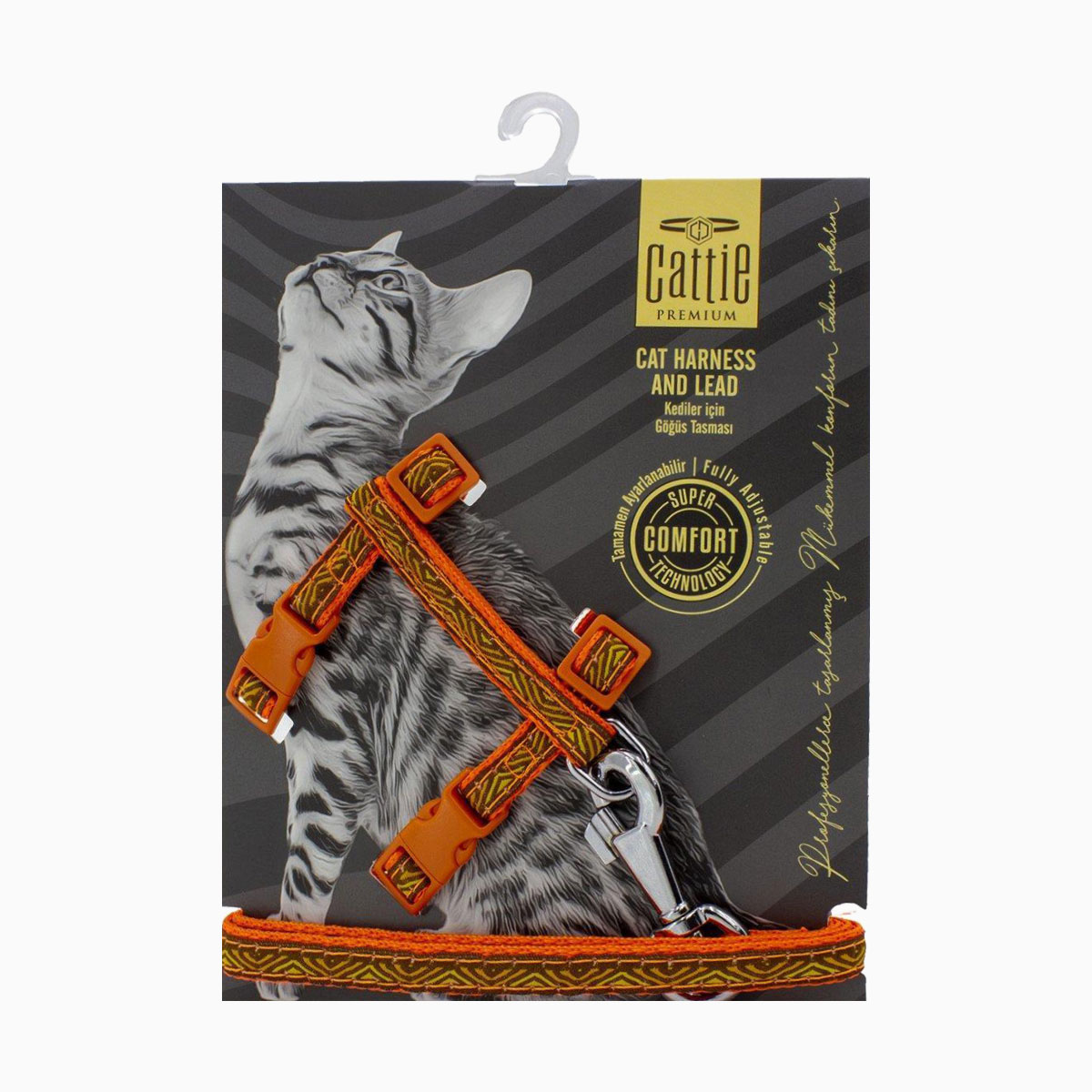 Cattie-Desenli-Kedi-Göğüs-&-Gezdirme-Tasması-Turuncu-1x25-40-cm