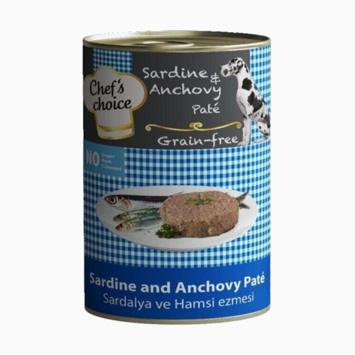 Chefs-Choice-Tahılsız-Sardalya-ve-Hamsili-Yetişkin-Köpek-Konservesi-400gr